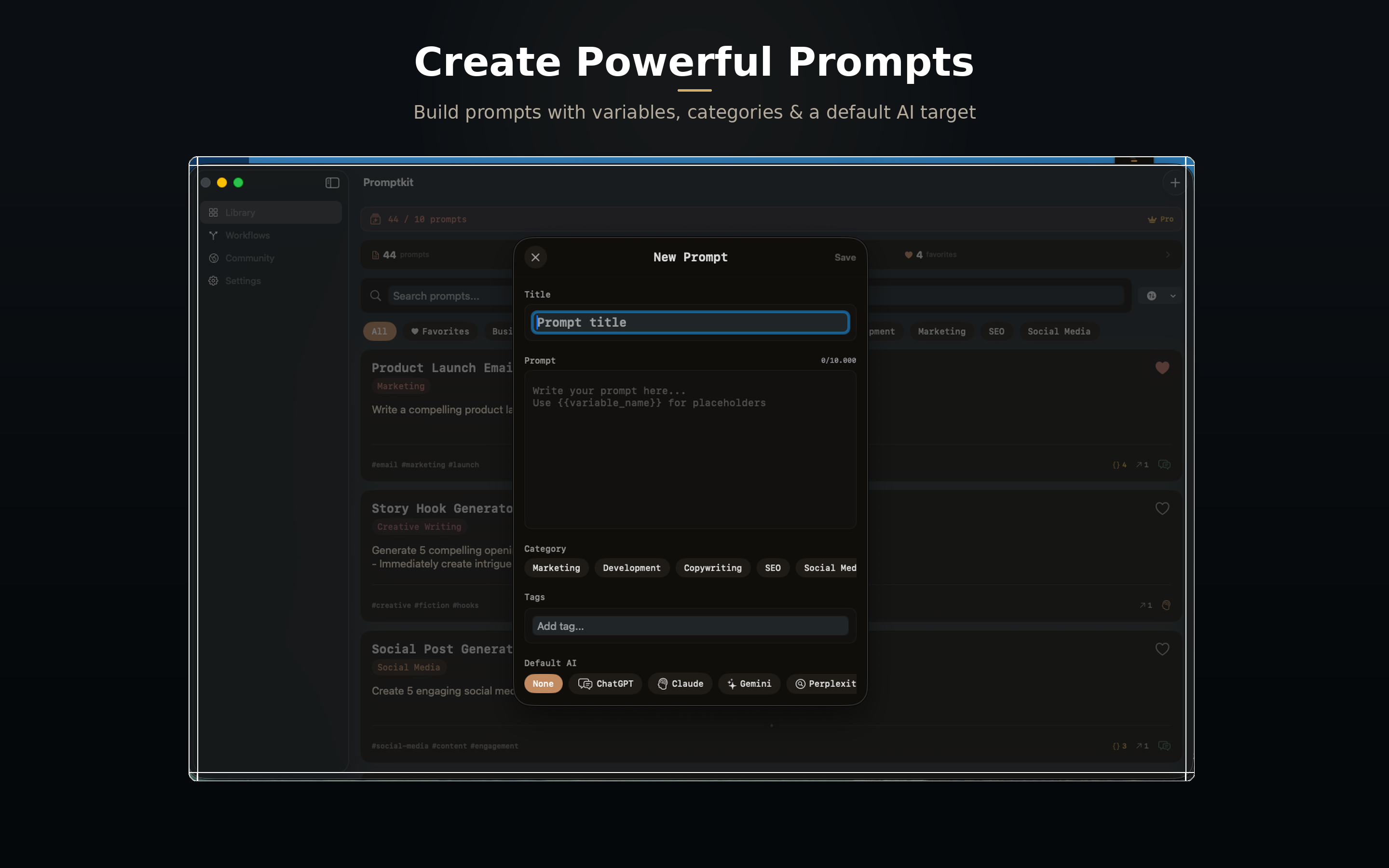 PromptKit for Mac — Create powerful prompts with variables and categories
