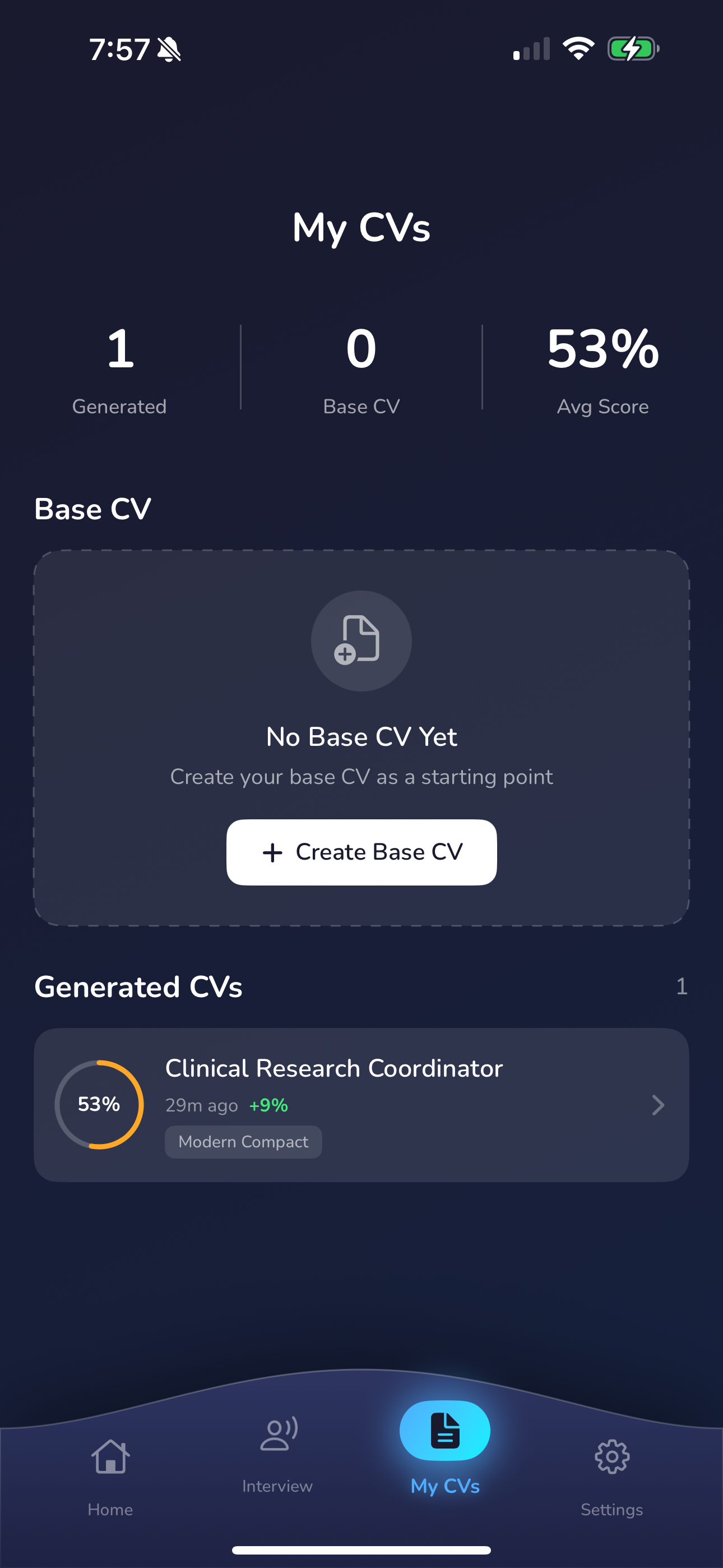 Base CV entry with manual and upload options