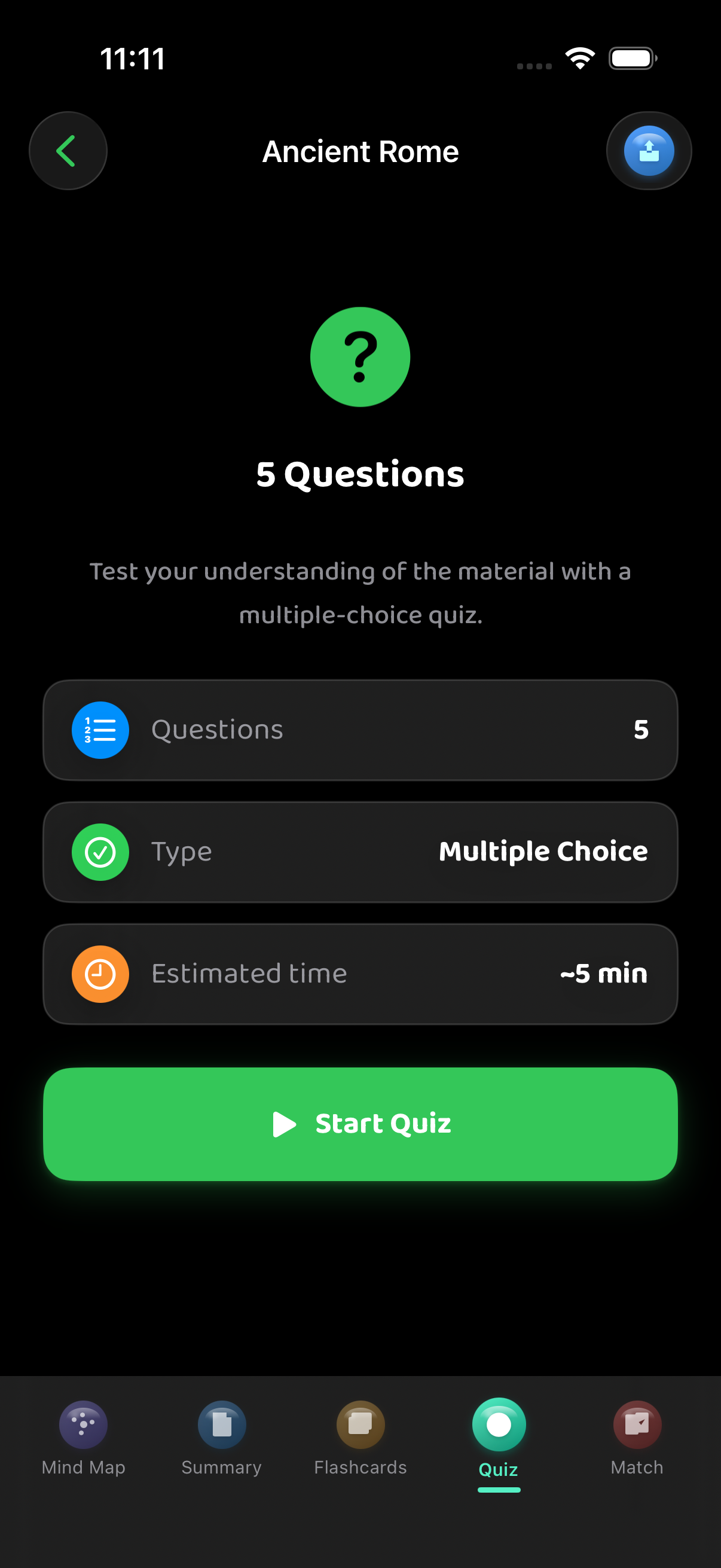 Quiz mode with auto-generated questions