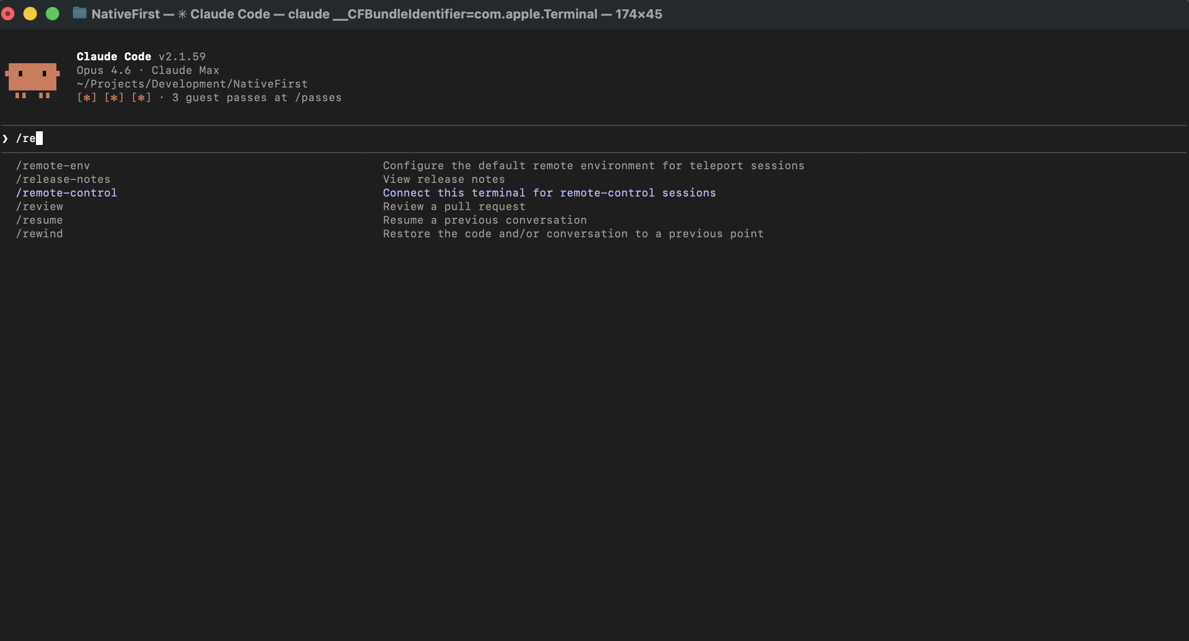 Claude Code showing /remote-control in the autocomplete menu