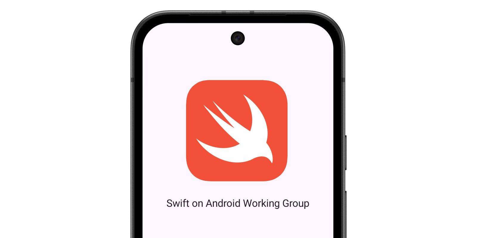 The Swift programming language logo displayed on an Android smartphone — representing Apple's official Swift SDK for Android
