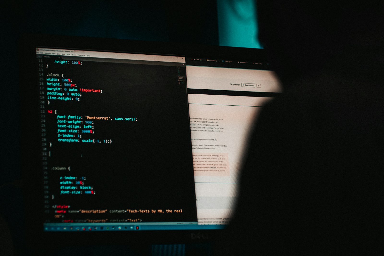 A shadowy figure silhouetted against a monitor displaying code in a dark room, representing the blind spots of AI-generated code