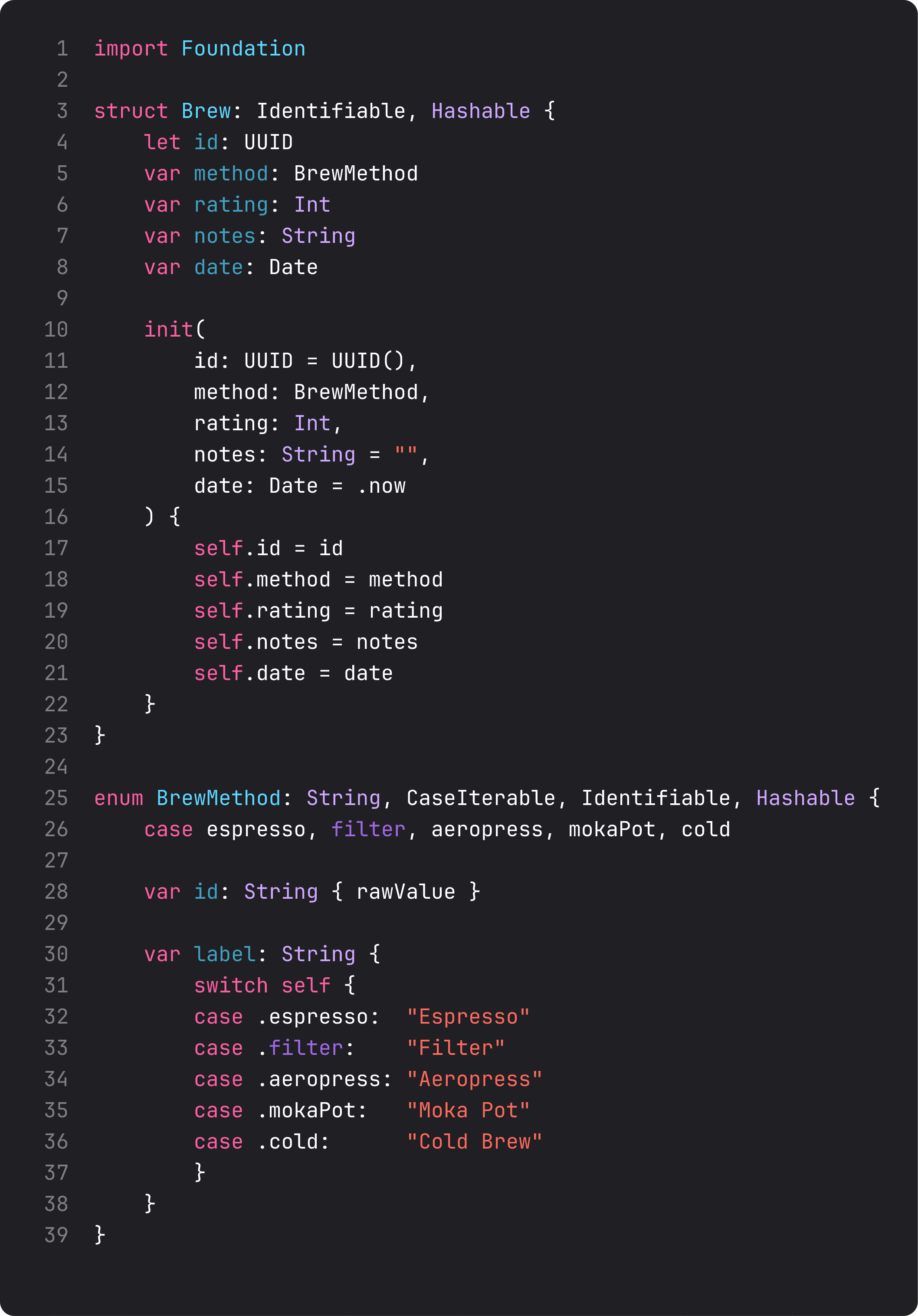 Brew struct and BrewMethod enum