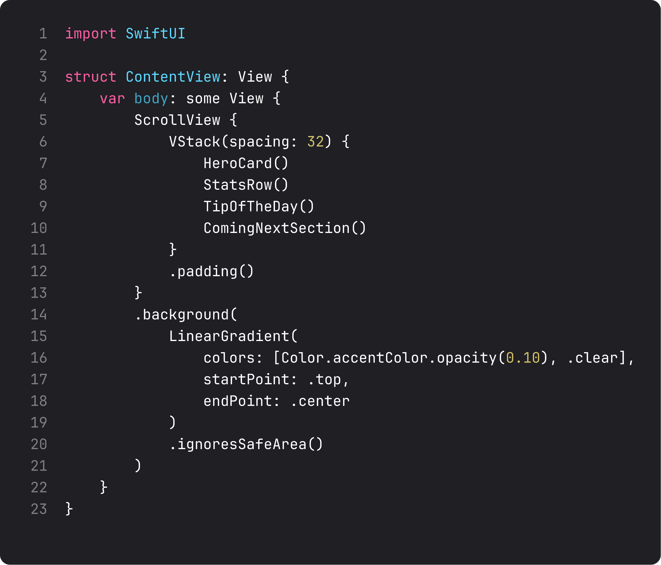 ScrollView wrapping content with gradient ignoring safe area