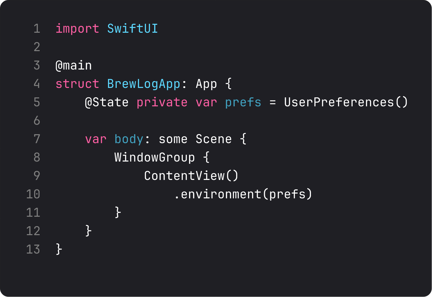BrewLogApp injecting UserPreferences via environment