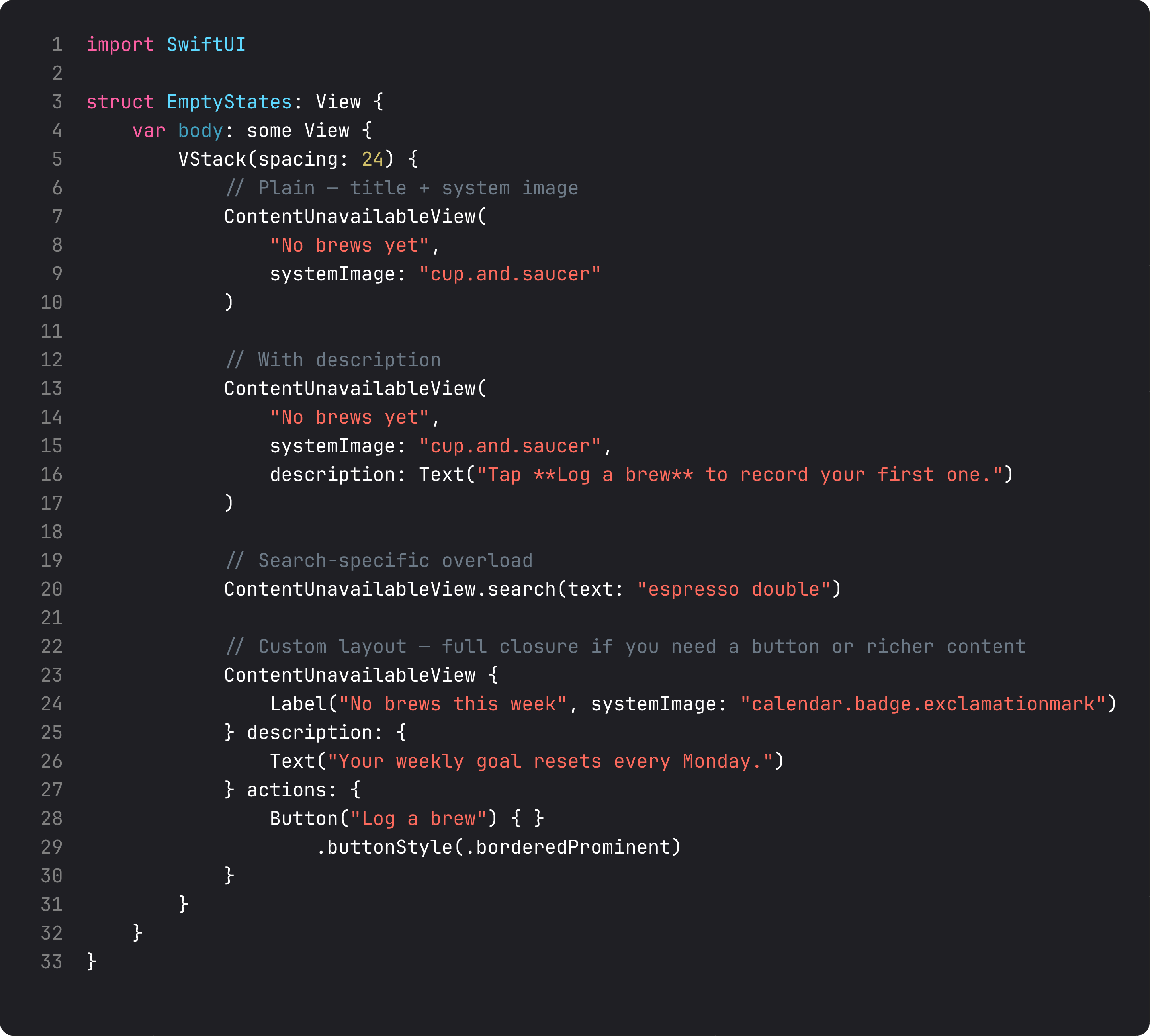 ContentUnavailableView styles
