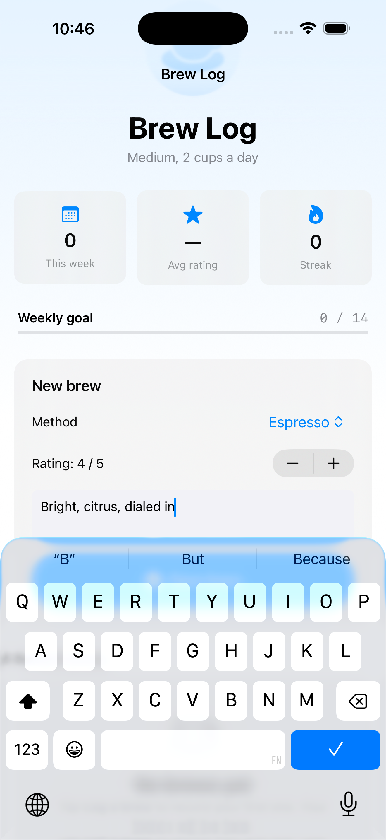 BrewLog with navigation stack title bar