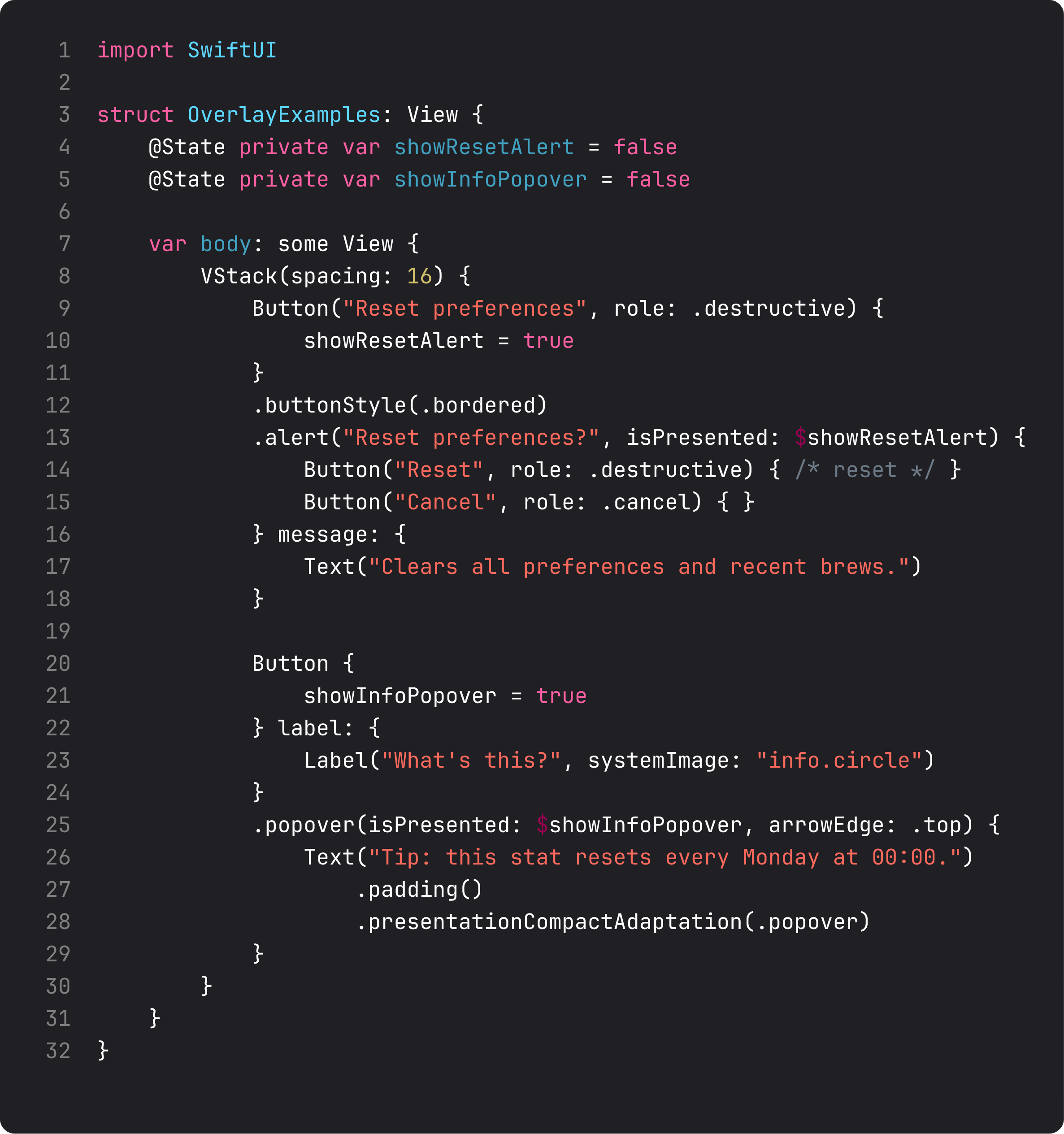 Alert and popover overlays