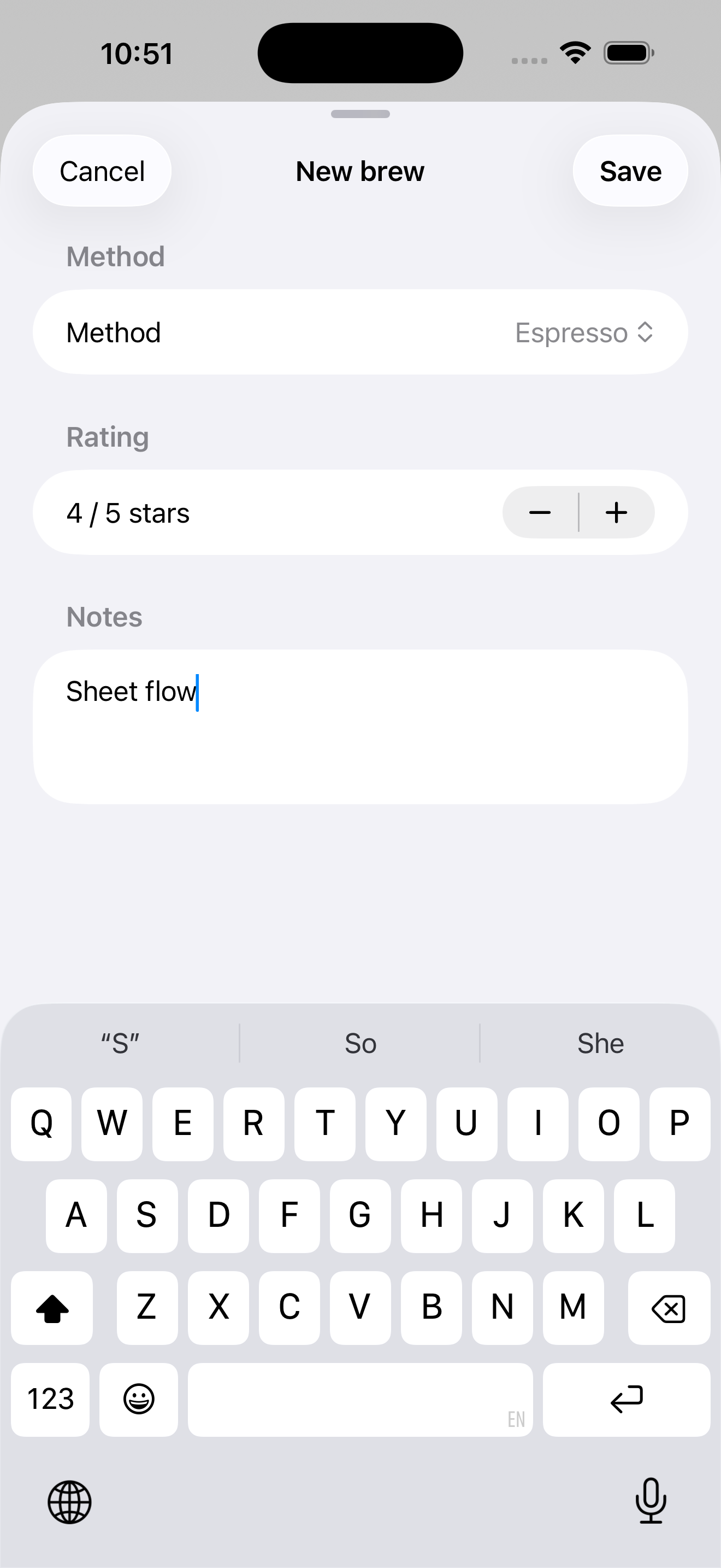 BrewLog with toolbar plus button and reset alert