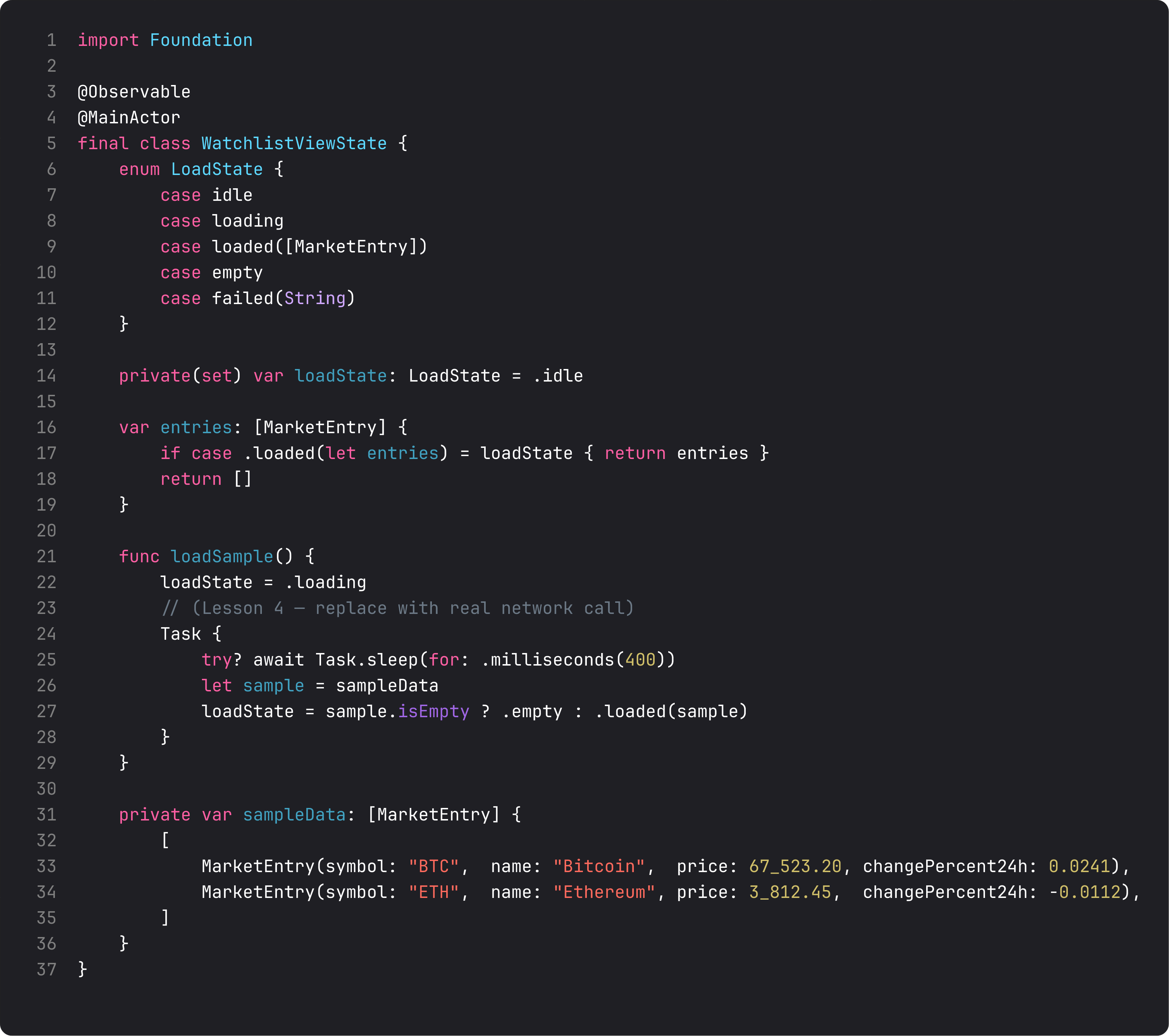 View state with explicit LoadState enum