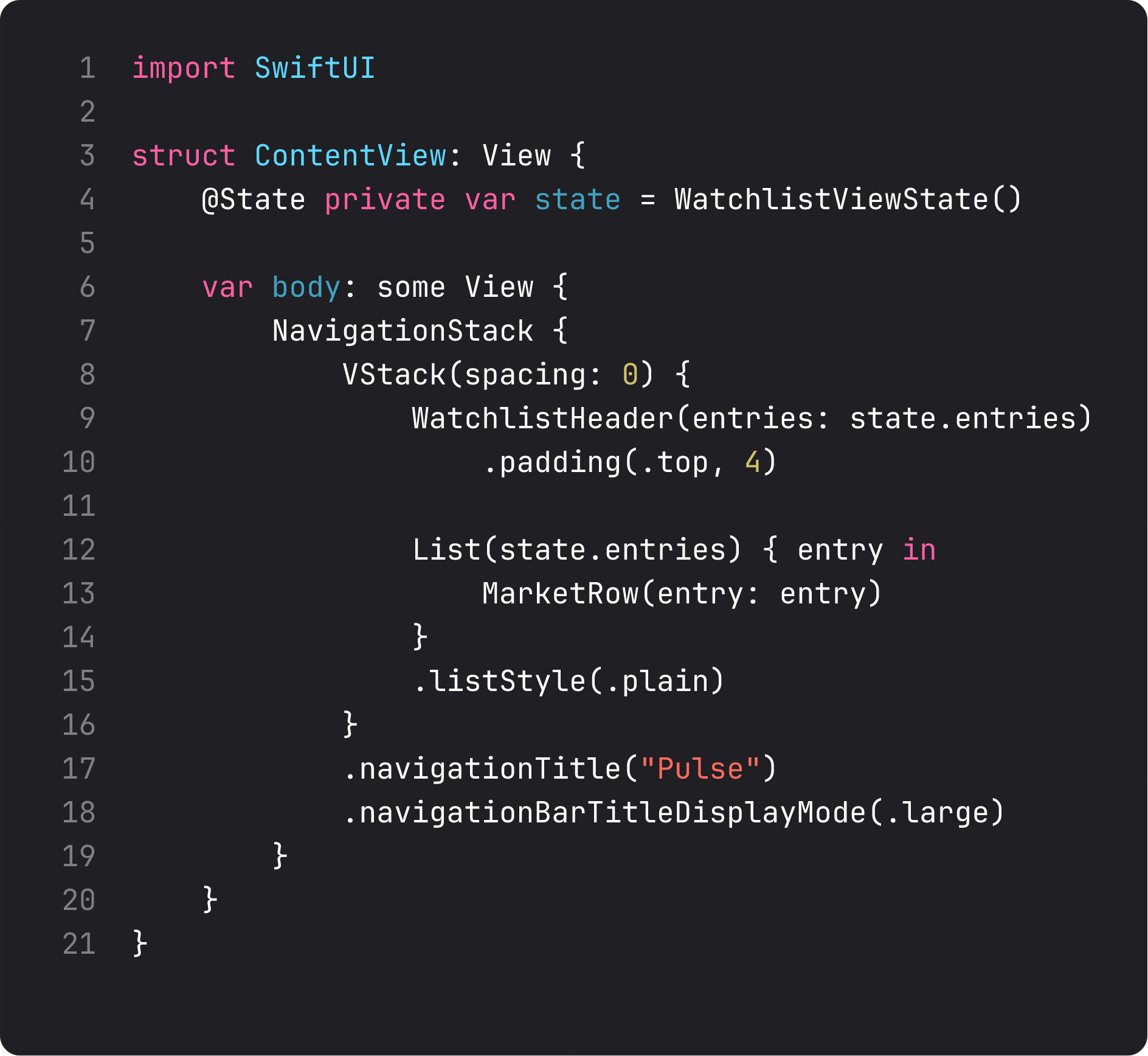 ContentView after extracting components — only top-level orchestration left