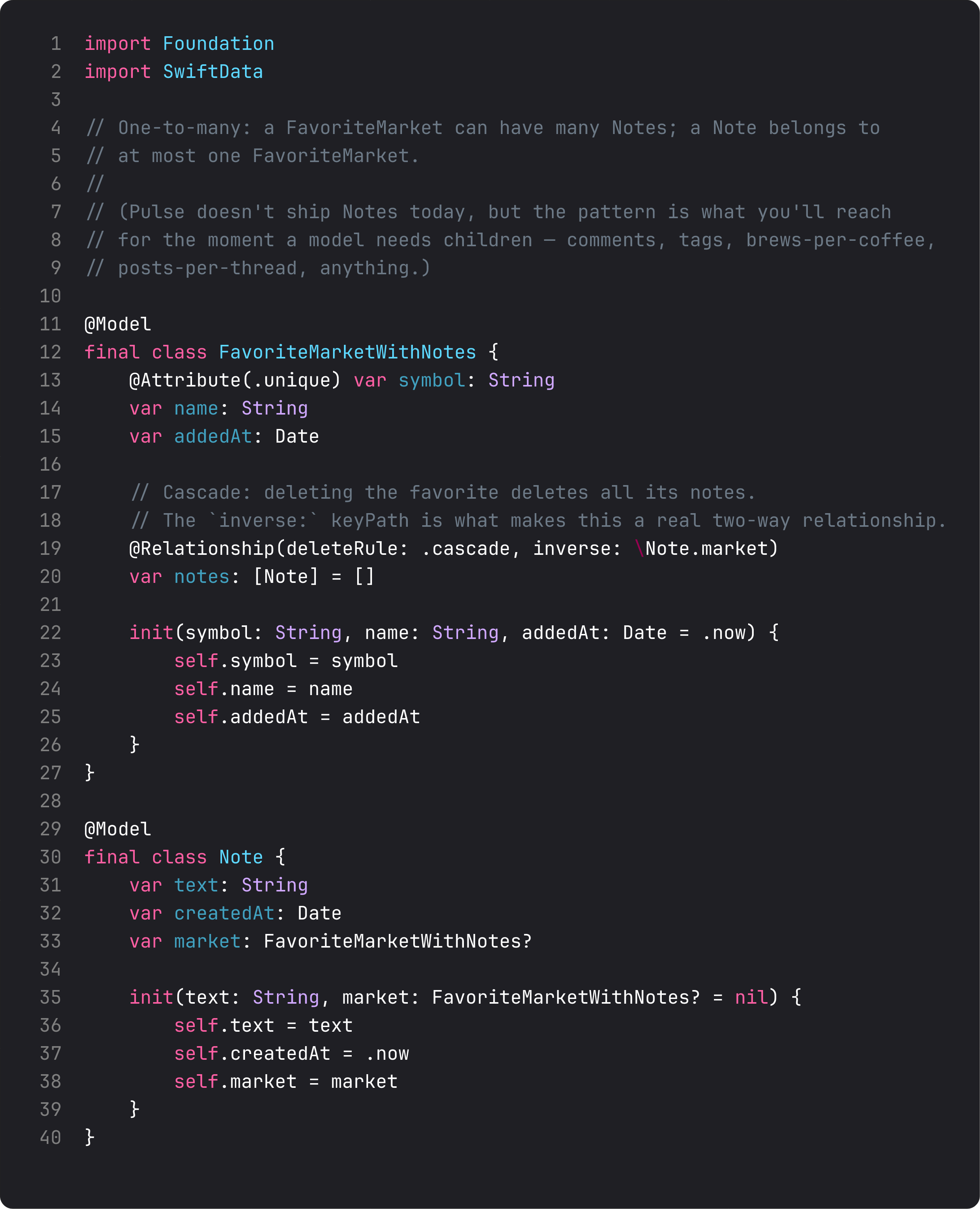 Relationship pattern with cascade delete and inverse keypath