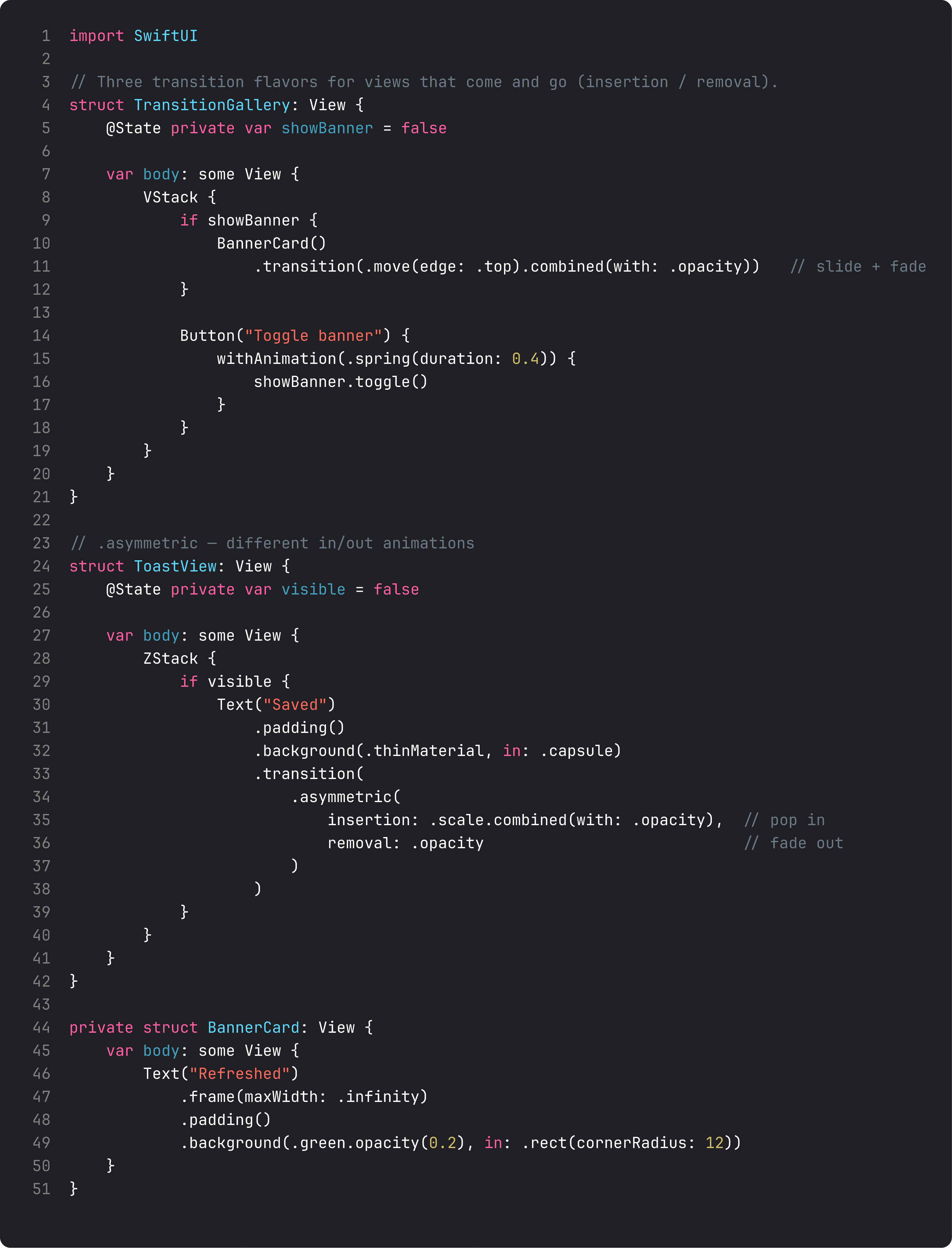 .transition with combined and asymmetric variants