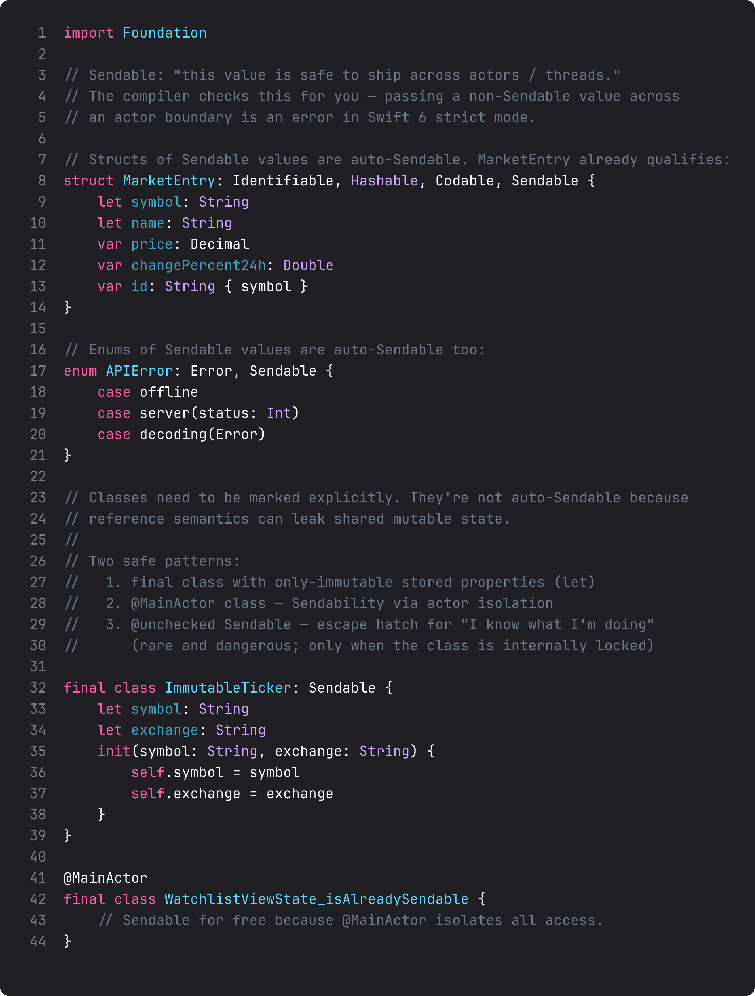 Sendable conformance examples